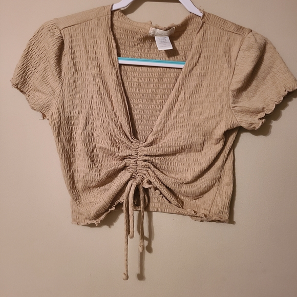 Altar'd State Tops - Altar'd State Tan Ruched Crop Top